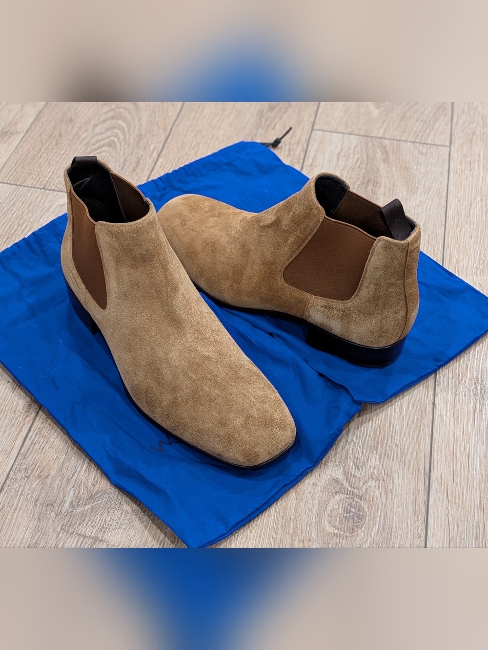 $975 Mens Stuart Weitzman "Adwin" Suede Chelsea Boots Tan 45 US 12